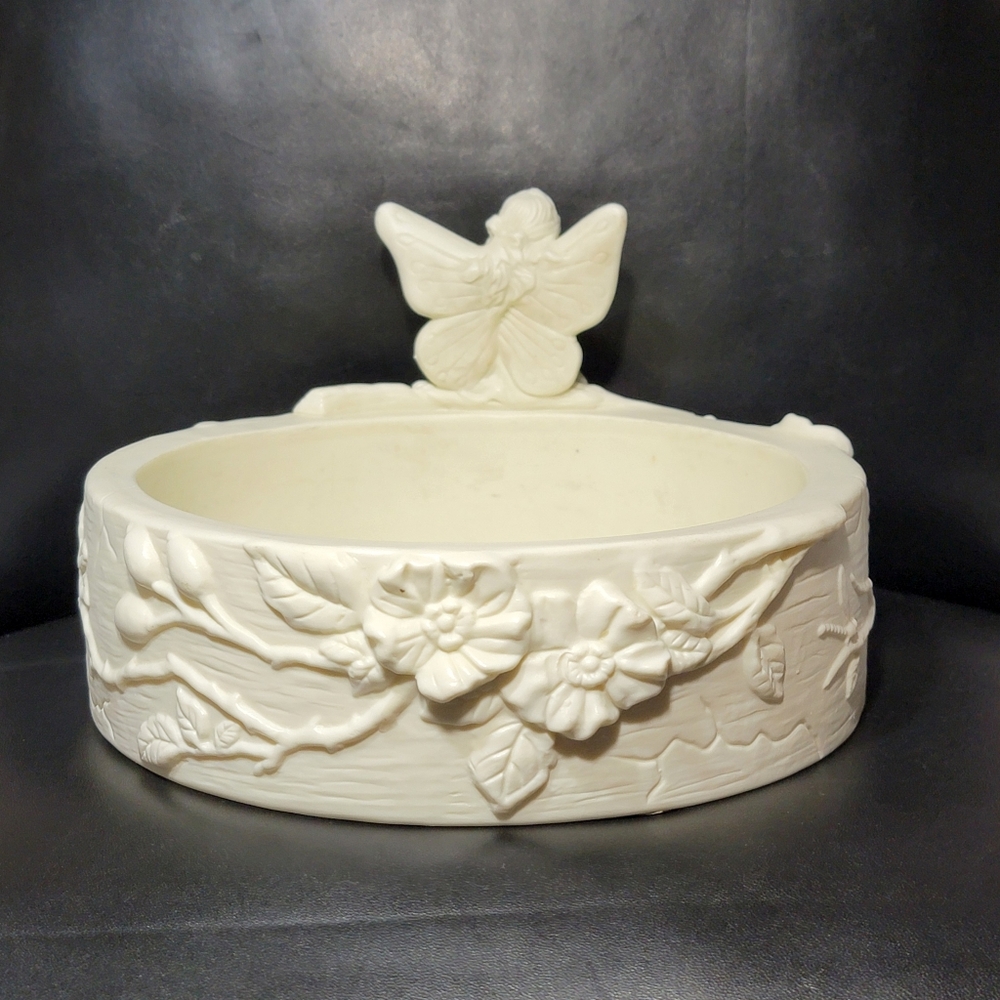 Vtg PartyLite Ivory Angel Spring Song Fairy Dragonfly Candle Holder Trinket Bowl - Picture 8 of 16